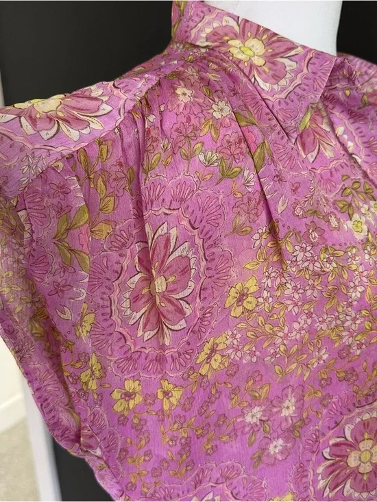 MISA Los Angeles Pink Floral Maxi Dress XS Oversized Boho Sheer Lightweight - Picture 5 of 7